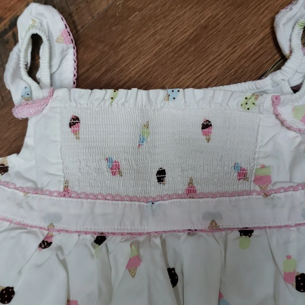 Gymboree Sleeveless White And Pink Polka Dot And Ice Cream Print Dress, 6-12M